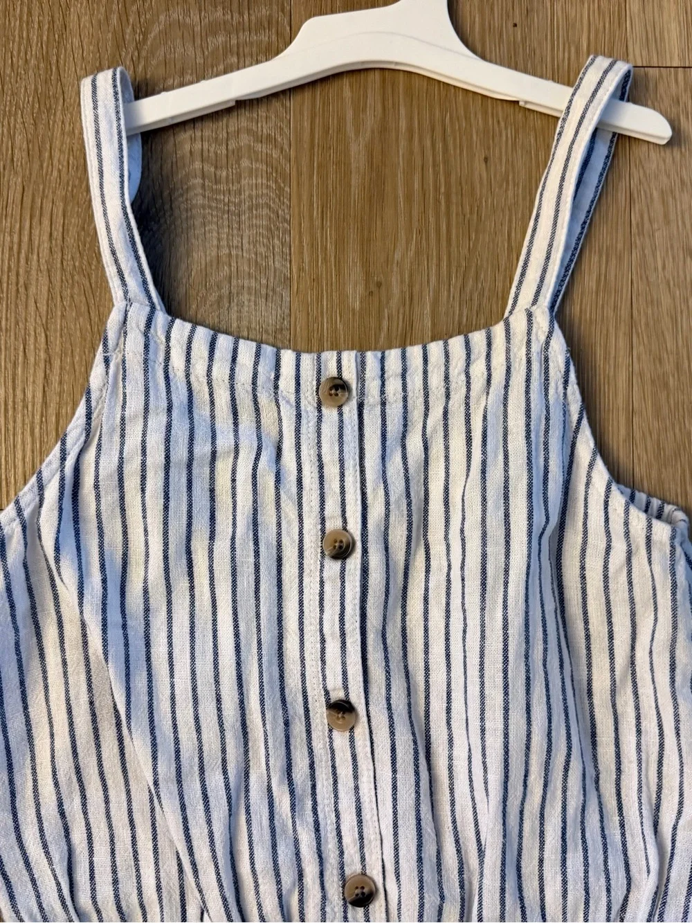 Old Navy Girl's Size 10-12 White & Navy Striped Linen Blend Romper